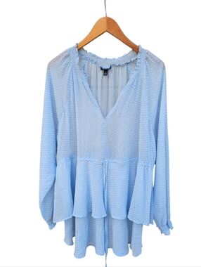 Torrid Light Blue Polka Dot Peplum Tunic Size 1 (1X or 14/16)